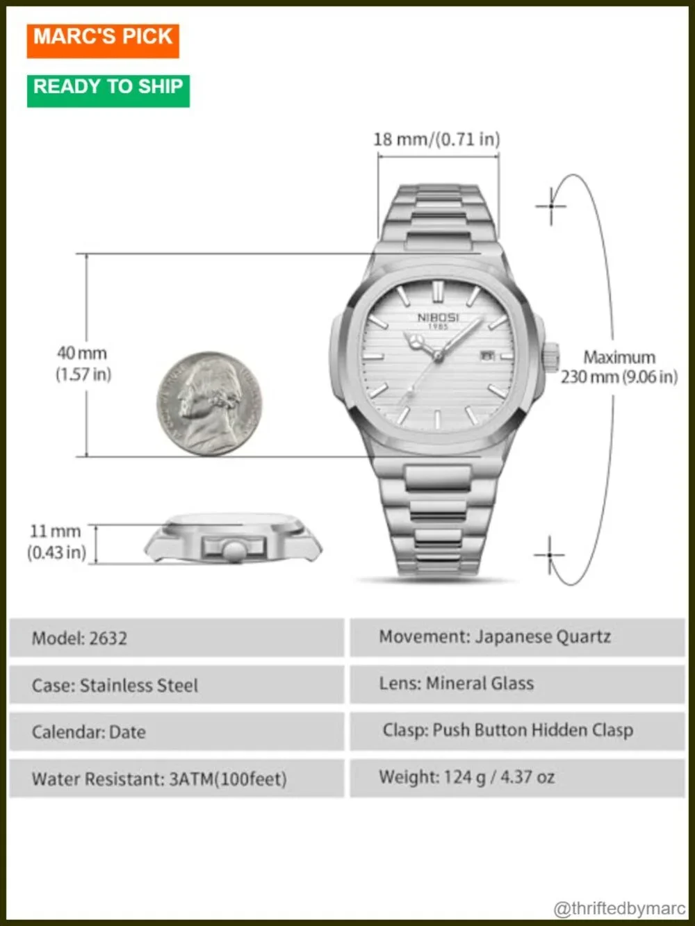 Men's Stainless Steel Military Quartz Wrist Watch with Date